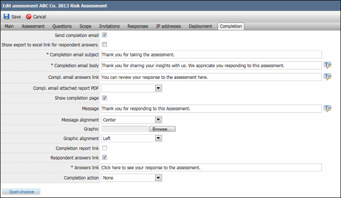 Completion tab - Object based assessments