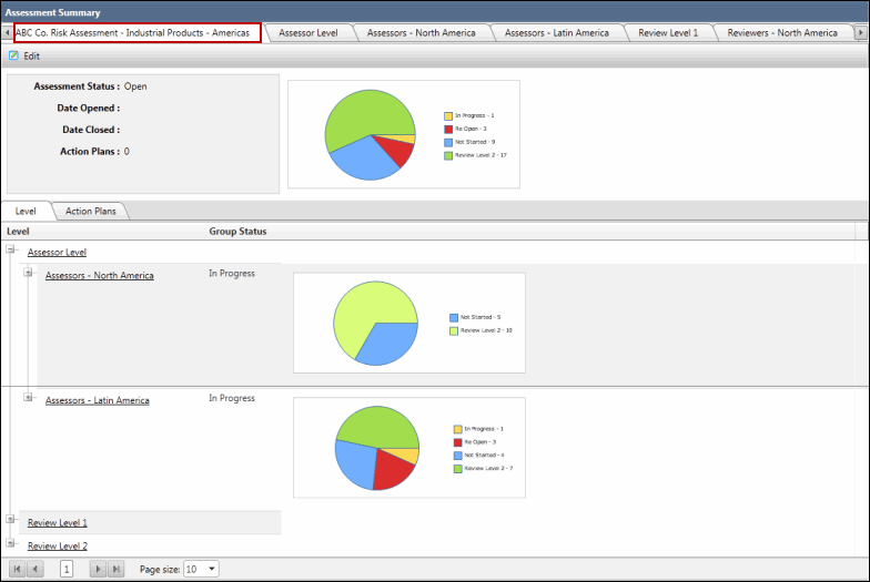 Assessment Dashboard - Summary screen