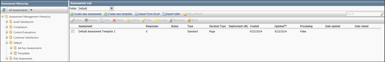 assessment template created