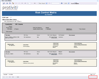 Report - Risk Control Matrix