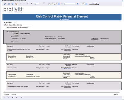 Report - Risk Control Matrix Financial Element